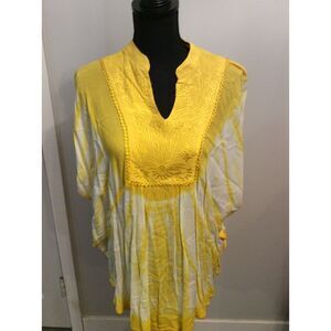 New NWT India Yellow Short kaftan style top FREE SIZE Angel Wings V Neck